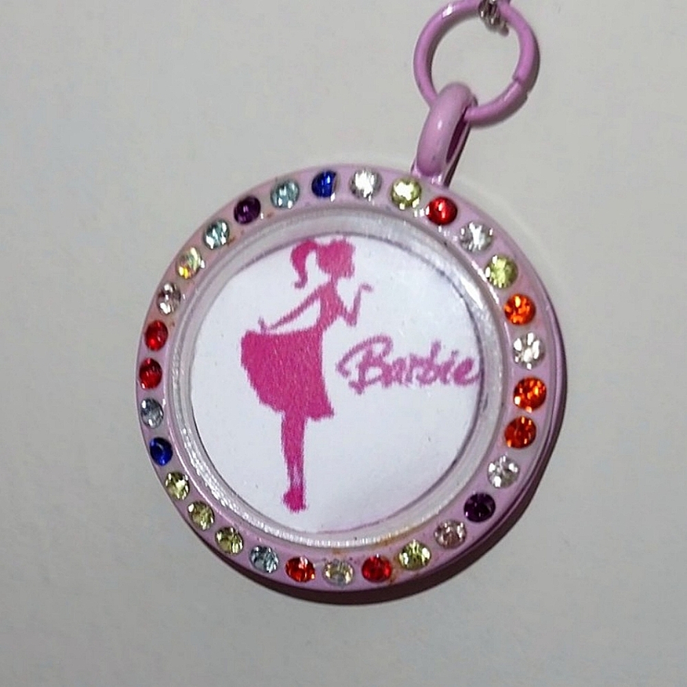 Pink Rhinestone Barbie Locket Zipper Pull Key Chain New on Card